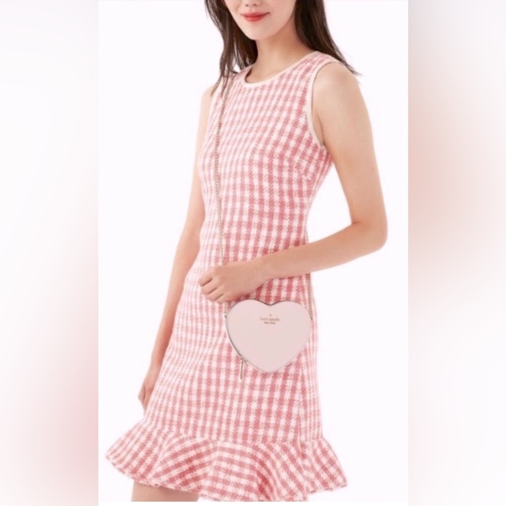 Kate Spade Gingham Flutter Hem Sleeveless Tweed Dress